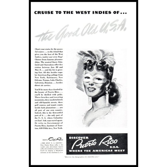 1940 Puerto Rico Vacation Travel Planner Vintage Print Ad Flamenco Dancer Art - Picture 1 of 1